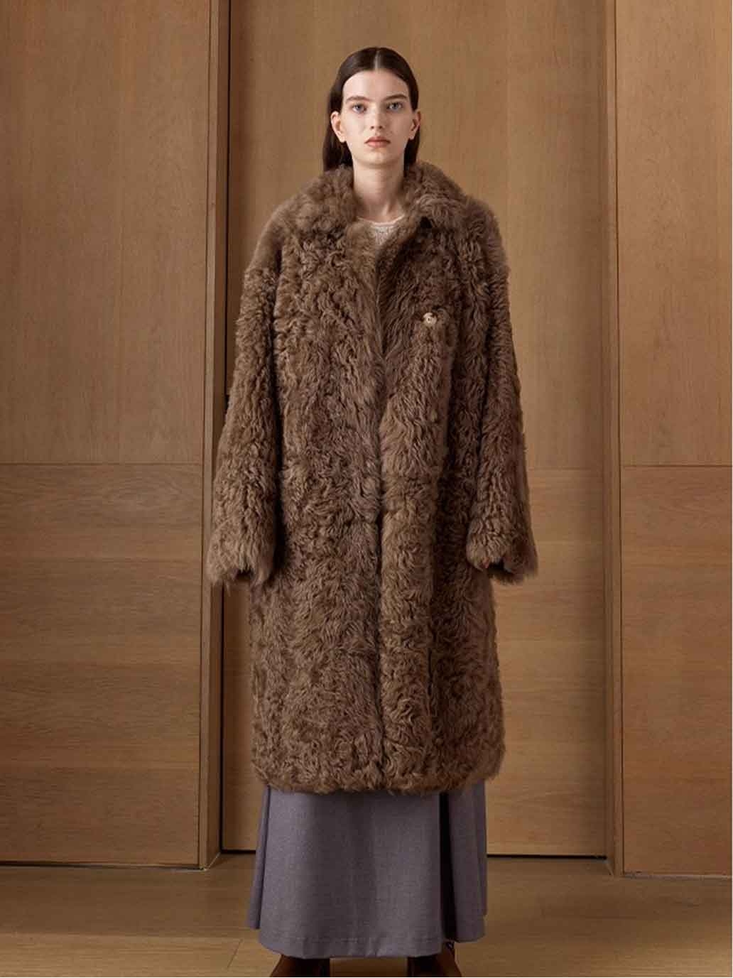 Brown Toscana Shearling Extra-Long Lapel Coat