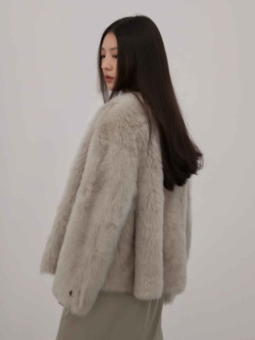 Grey Toscana Shearling V-Neck Straight-Cut Coat
