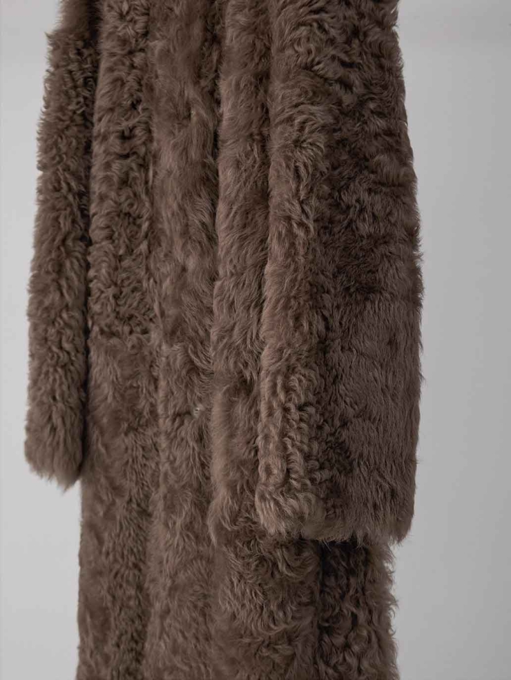 Brown Toscana Shearling Extra-Long Lapel Coat