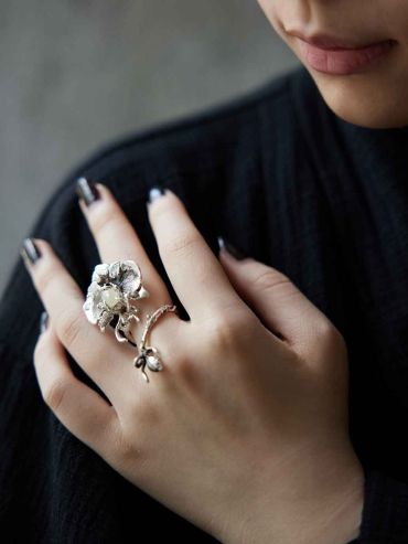 Silver Orchid Vine Ring