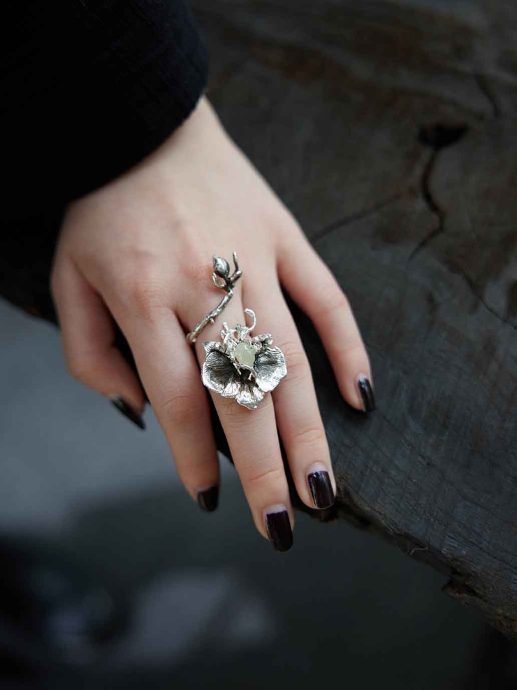 Silver Orchid Vine Ring