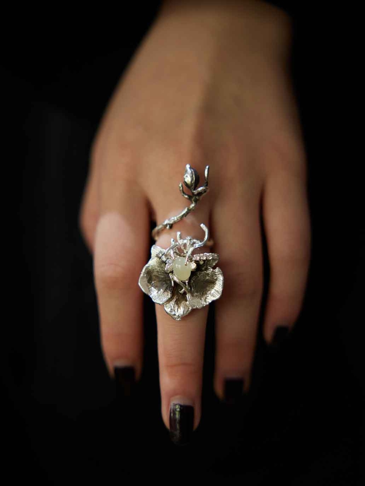 Silver Orchid Vine Ring