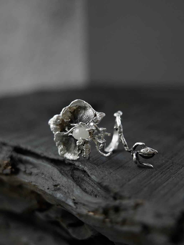 Silver Orchid Vine Ring