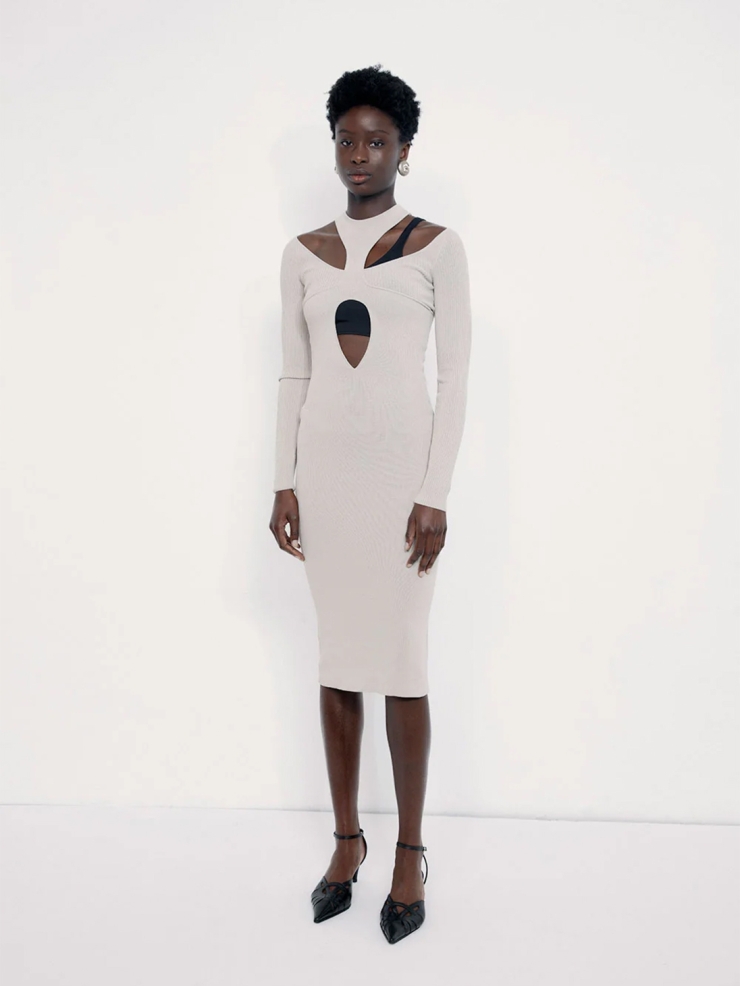 CAES Layered Knit Cut-Out Dress