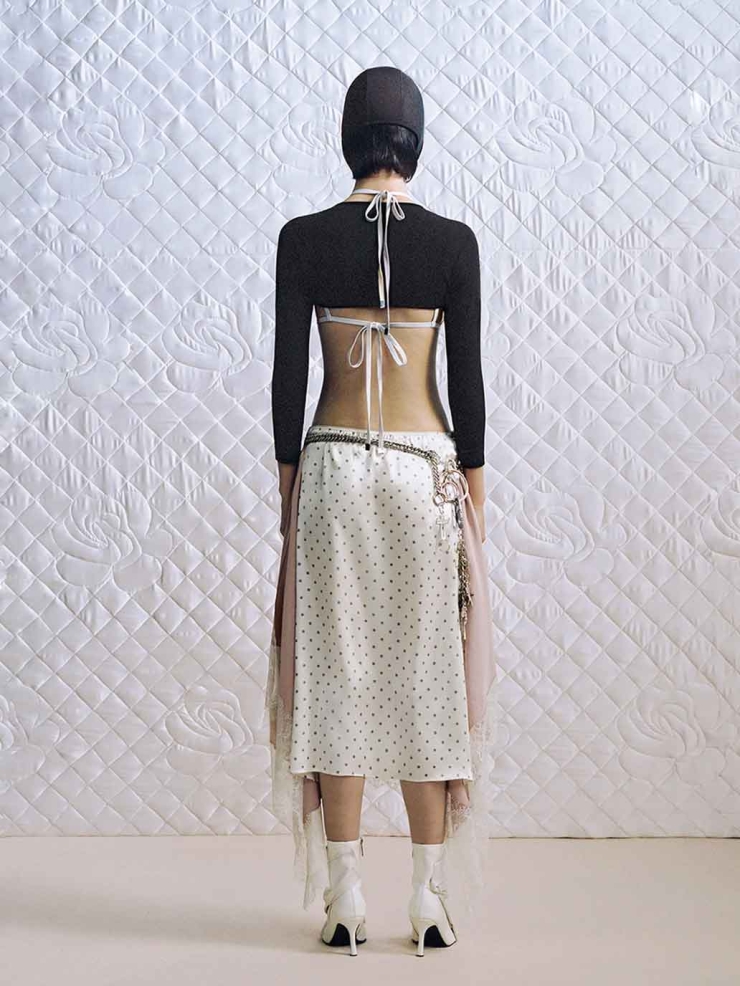 Pink&Polka Dot Paneled Lace Decorative Skirt