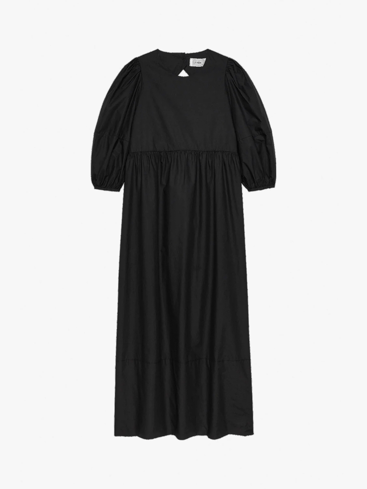 CAES Cotton Midi Dress With Puff Sleeve & Open Back Black