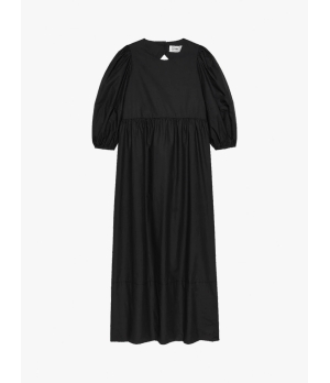 CAES Cotton Midi Dress With Puff Sleeve & Open Back Black