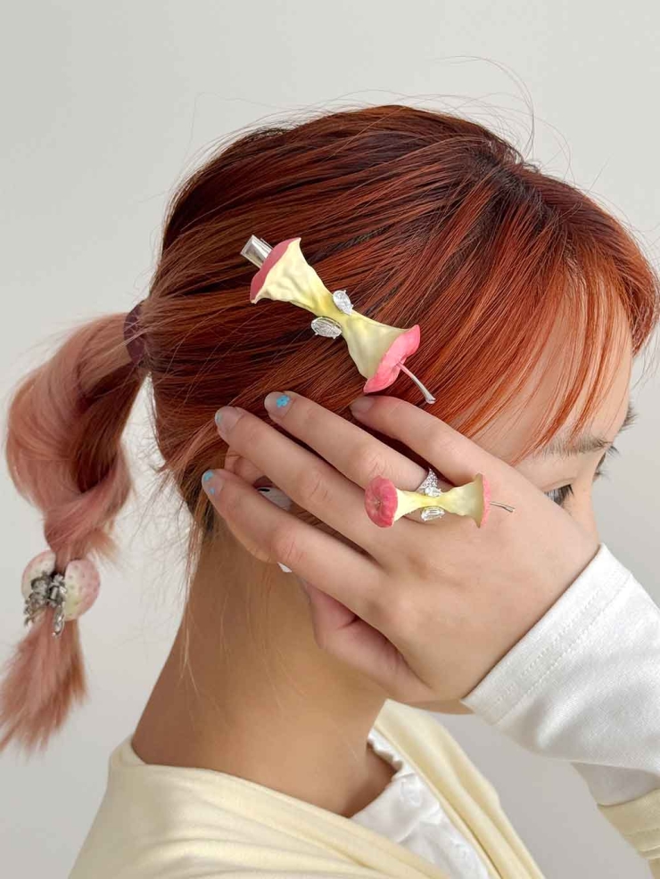 Pink Apple Core Hair Clip