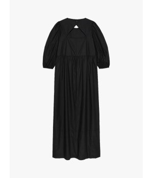 CAES Cotton Midi Dress With Puff Sleeve & Open Back Black