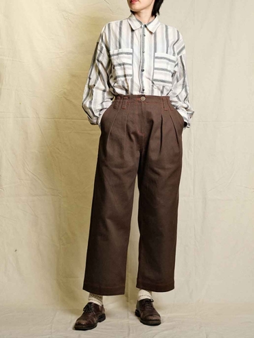 Brown High-waisted Straight-leg Pants