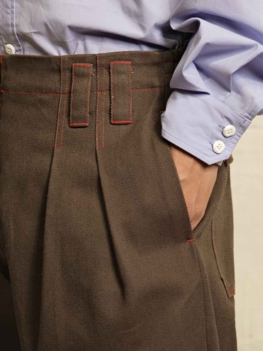 Brown High-waisted Straight-leg Pants