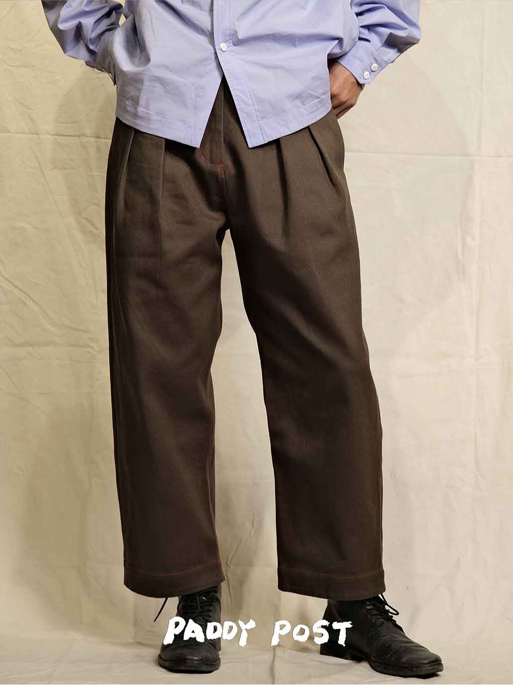 Brown High-waisted Straight-leg Pants