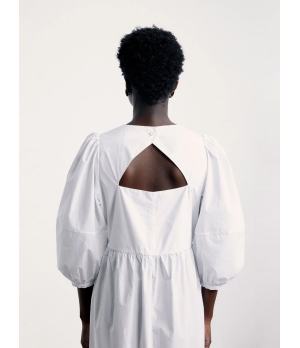 CAES Cotton Midi Dress With Puff Sleeve & Open Back Black