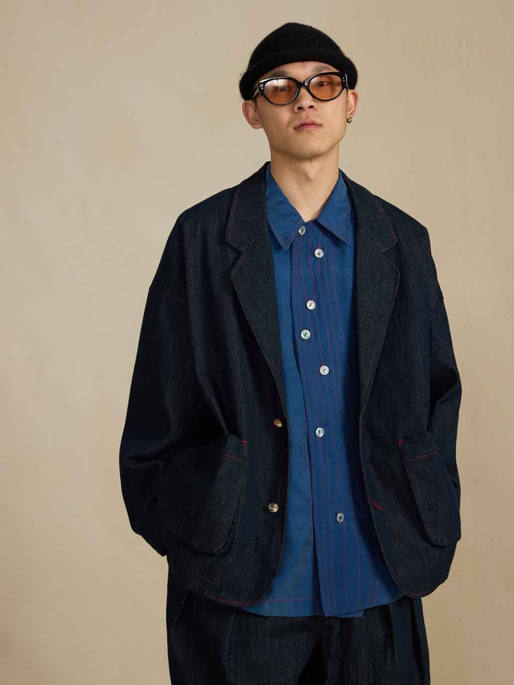 Navy Relaxed-fit Denim Suit Jacket