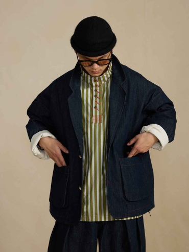 Navy Relaxed-fit Denim Suit Jacket