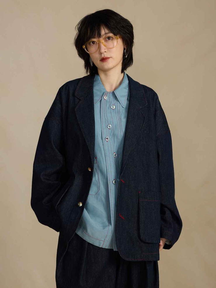 Navy Relaxed-fit Denim Suit Jacket