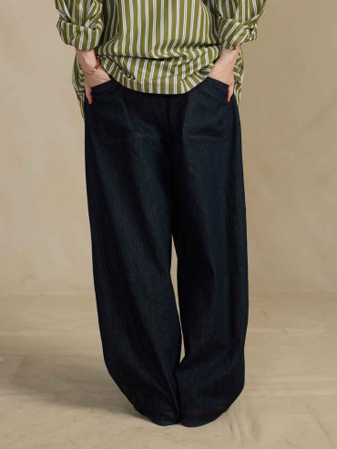 Navy Relaxed Denim Trousers