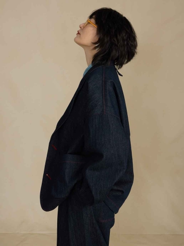 Navy Relaxed-fit Denim Suit Jacket