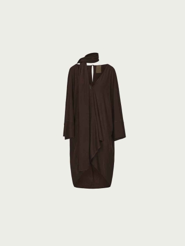 Brown Draped Knit Cardigan