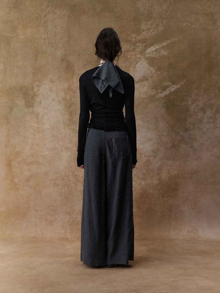 Black Knit Tie-Detail Base Top