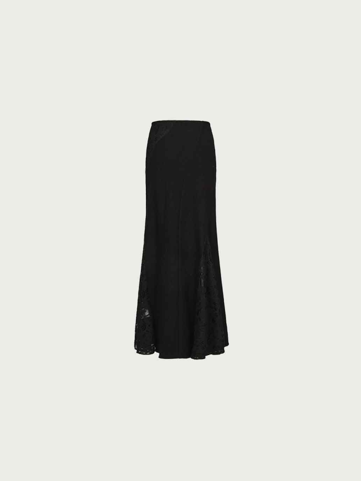 Black Lace-Panel Maxi Skirt