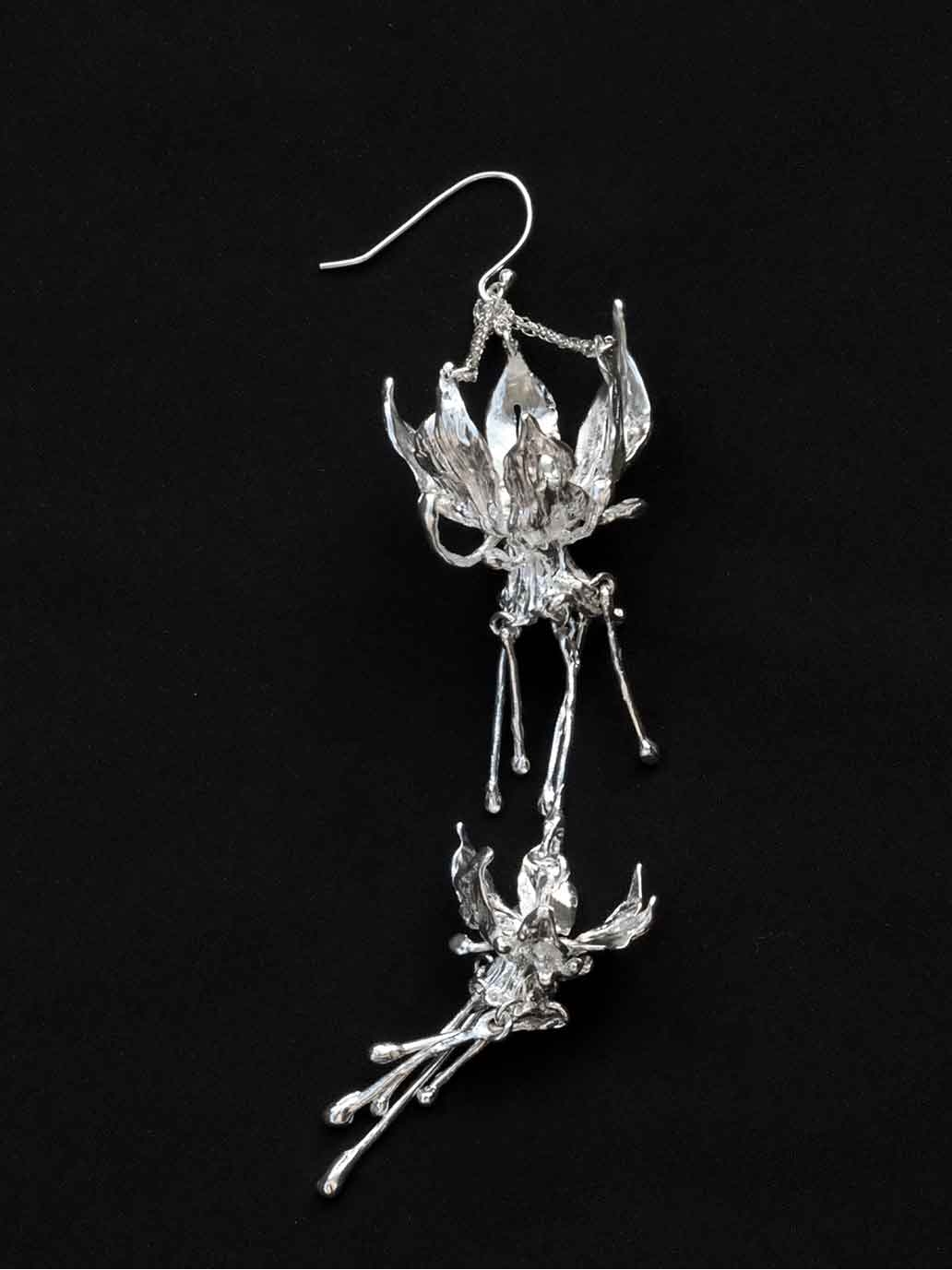 Silver Lotus Rain Hook Earring-Single