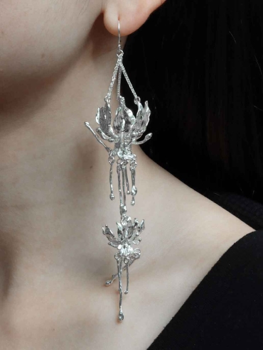 Silver Lotus Rain Hook Earring-Single