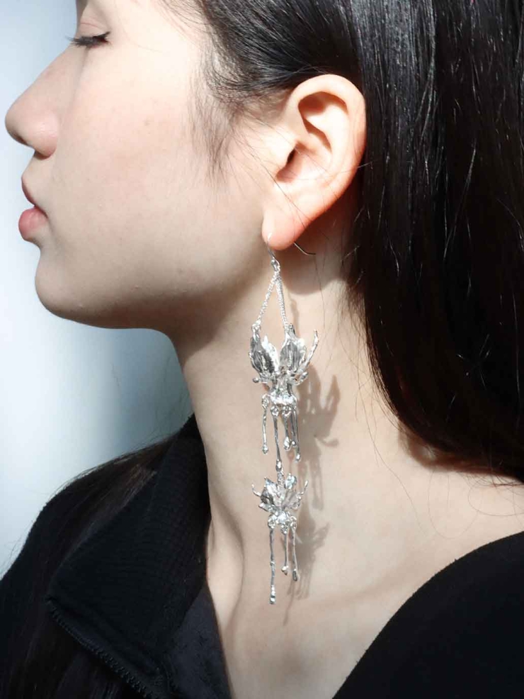Silver Lotus Rain Hook Earring-Single