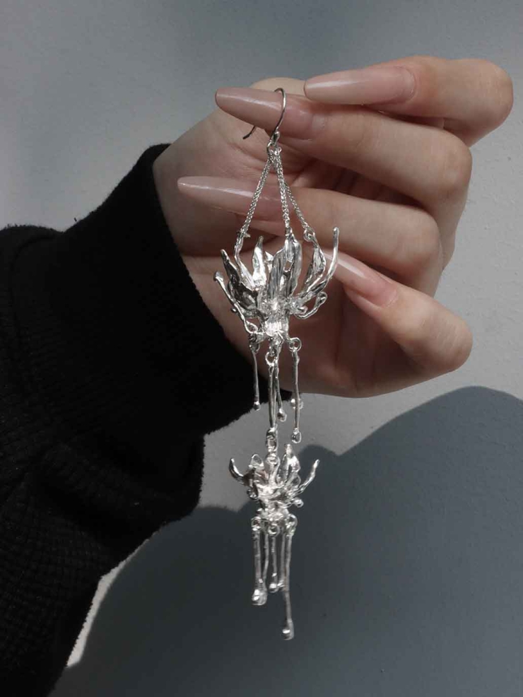 Silver Lotus Rain Hook Earring-Single