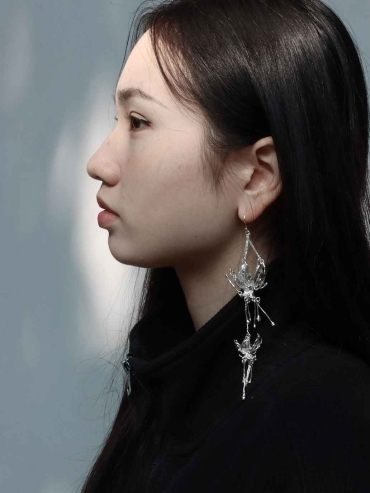 Silver Lotus Rain Hook Earring-Single