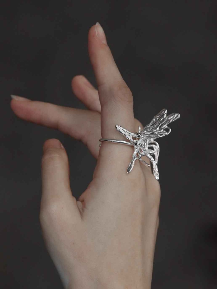 Silver Dancing Butterfly Ring