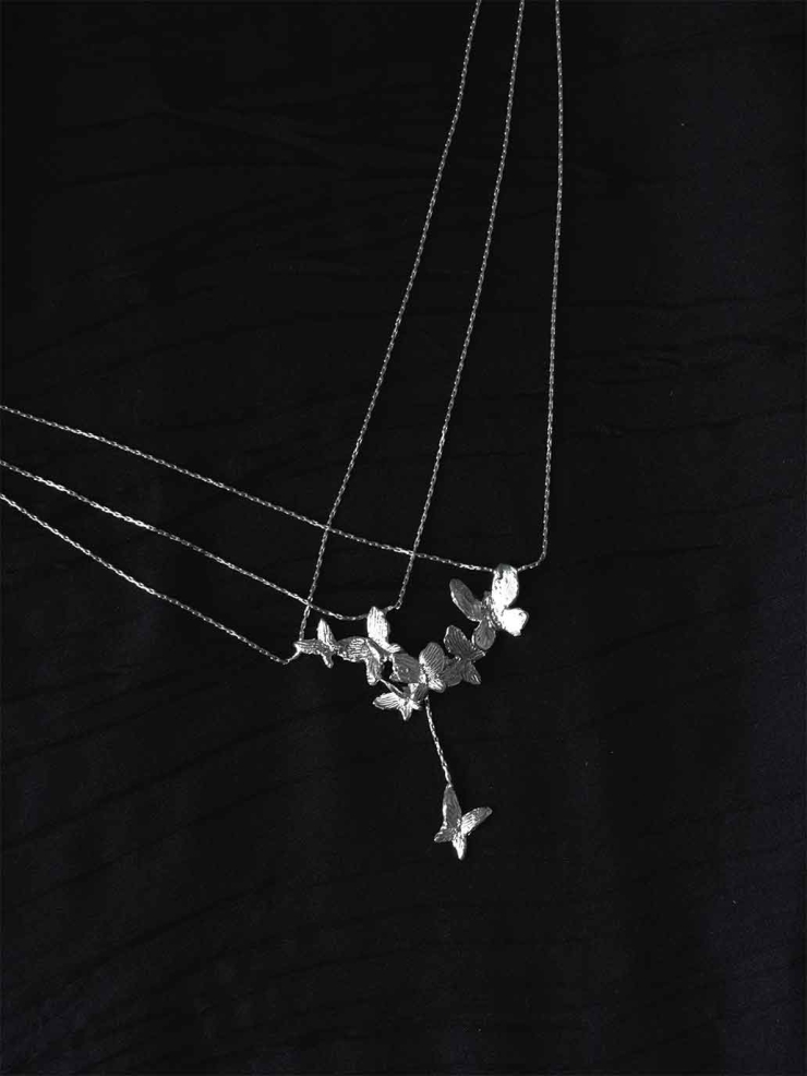 Silver Butterfly Garden Necklace