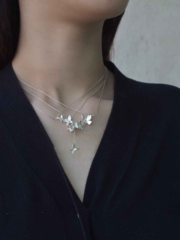 Silver Butterfly Garden Necklace