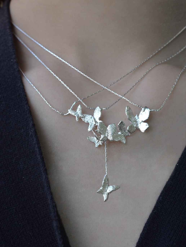 Silver Butterfly Garden Necklace