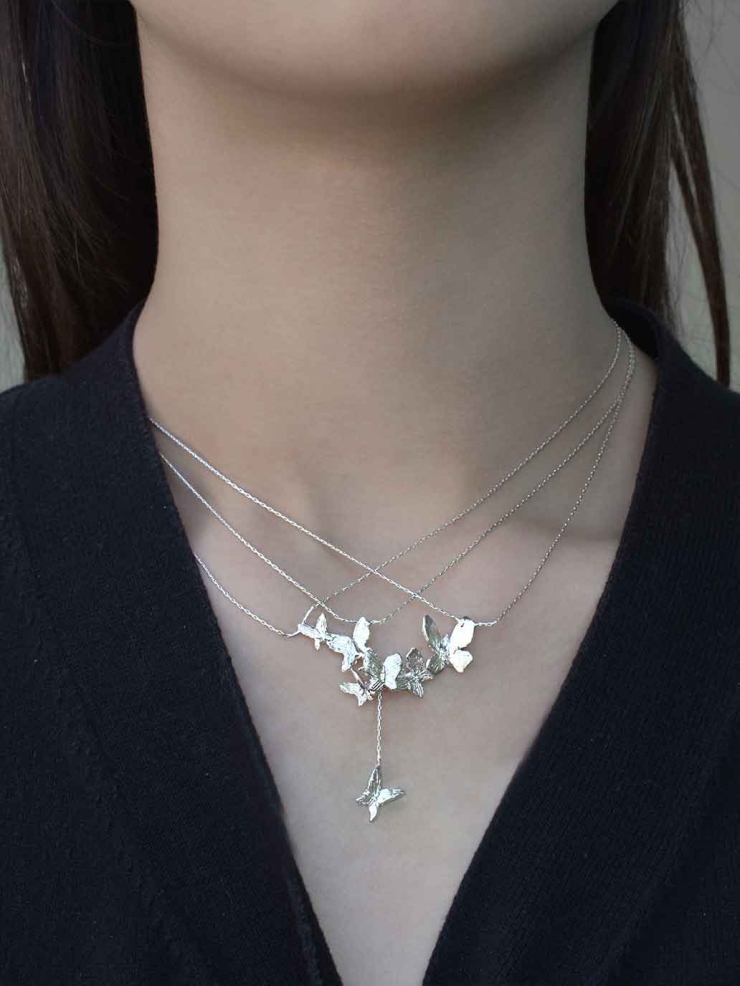 Silver Butterfly Garden Necklace
