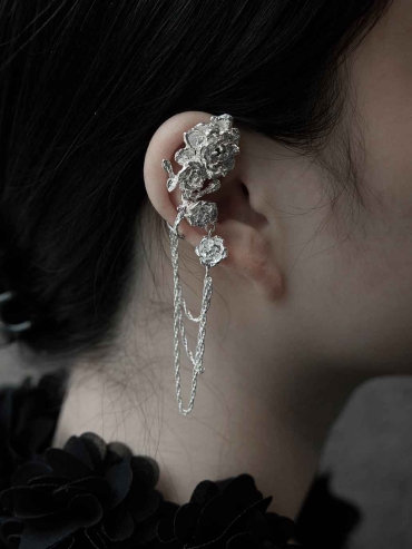 Silver Rose in the Rain Ear Hook-Single