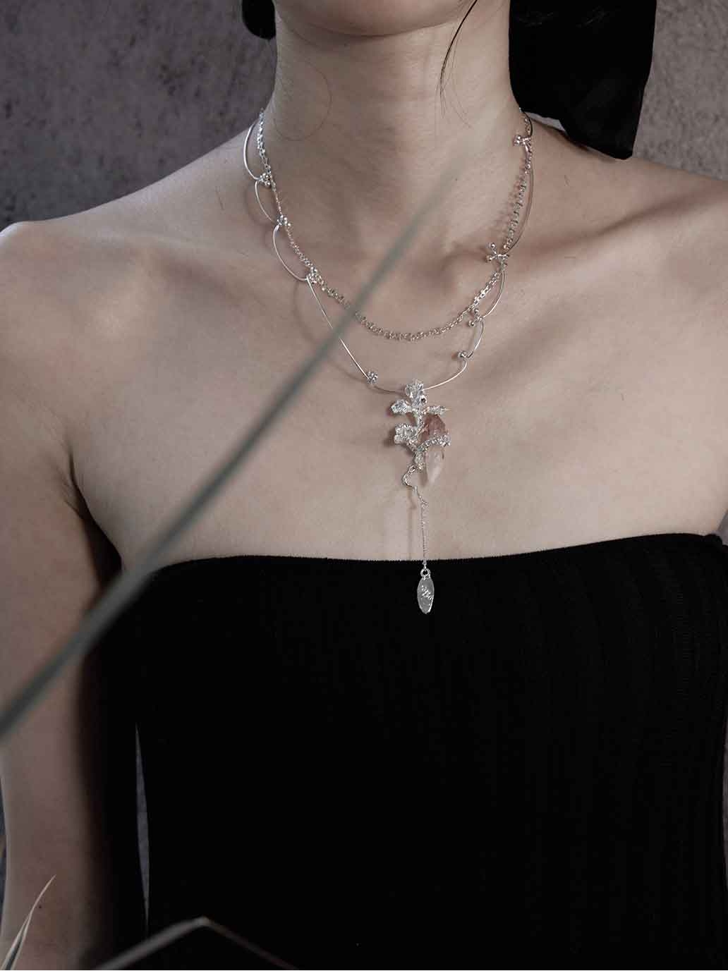 Silver Iris & Red Shadow Necklace