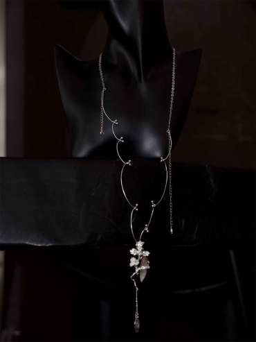 Silver Iris & Red Shadow Necklace