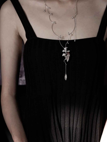 Silver Iris & Red Shadow Necklace