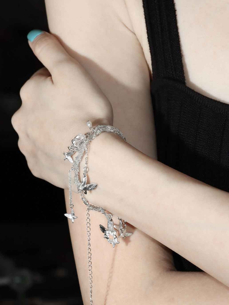 Silver Butterfly Cluster Bracelet