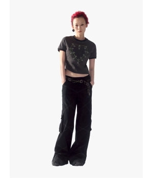YUEQIQI Green-Gray Safety Pin Heart T-shirt