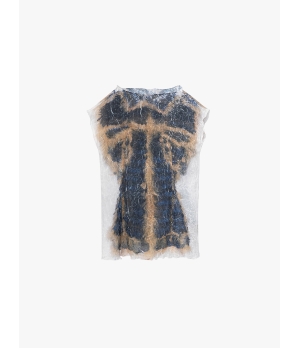 YUEQIQI Pieated Feather Print Top