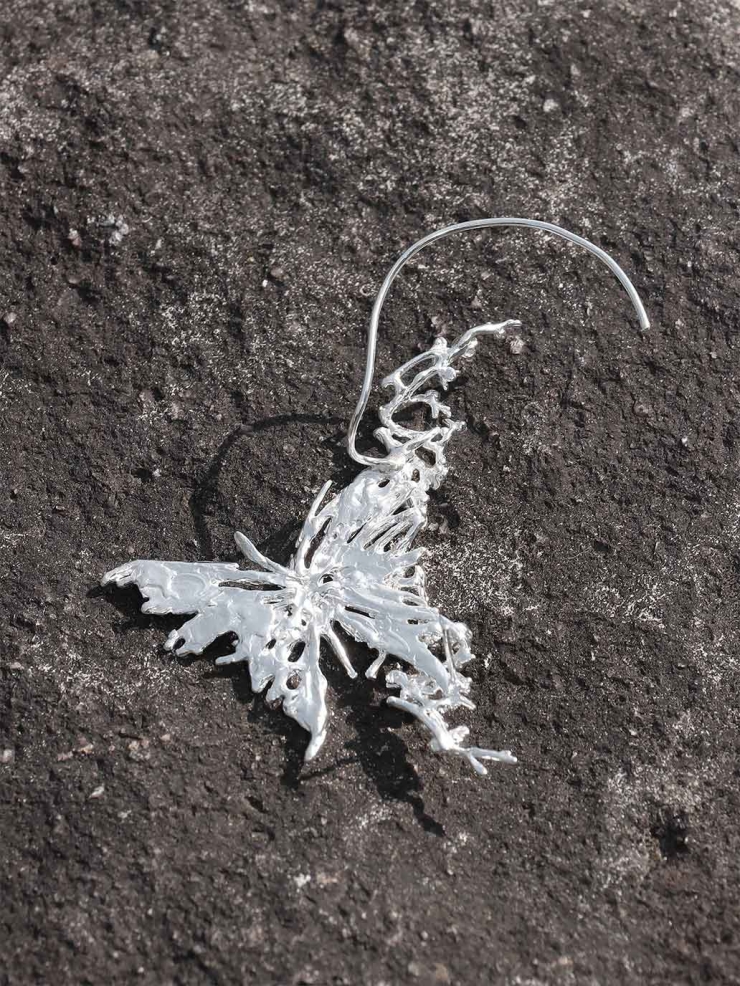 Silver Blossom Branch Butterfly Drop Earring-Single