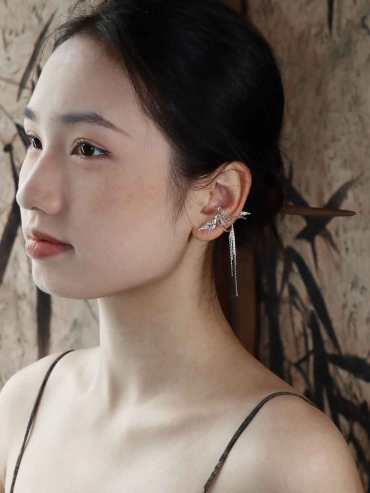 Silver Dragonfly Ear Cuff-Single