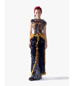 YUEQIQI Pieated Feather Print Top