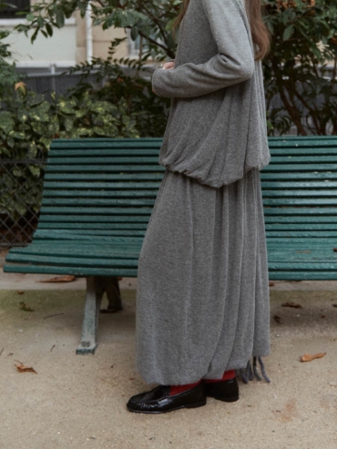Grey Draped Cocoon Knit Skirt