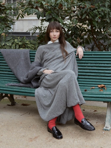 Grey Draped Cocoon Knit Skirt