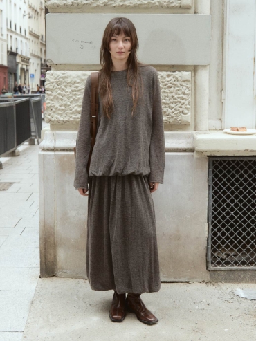 Brown Draped Cocoon Knit Skirt