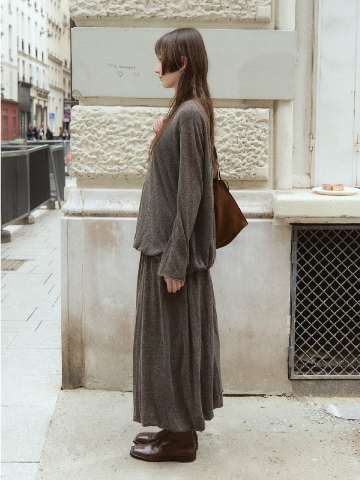 Brown Draped Cocoon Knit Skirt