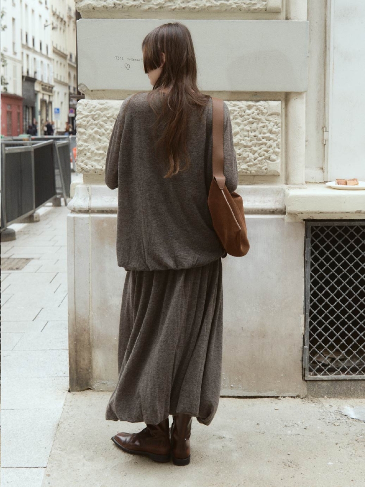Brown Draped Cocoon Knit Skirt